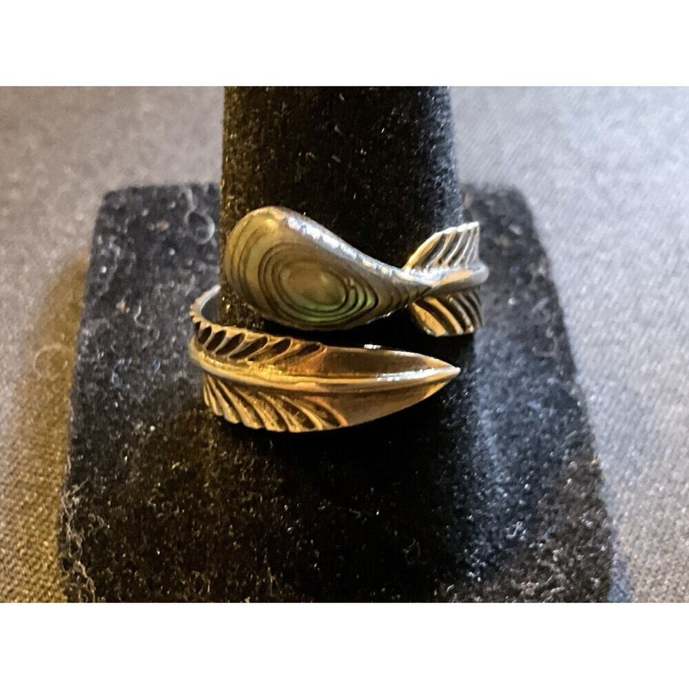 925 Sterling Bypass Feather Labradorite Stone Ring Size 8.5